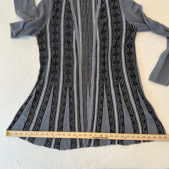 ZOZO Striped Linen Blend Knit Cardigan Open Front Gray Black White Womens L - Picture 7 of 9